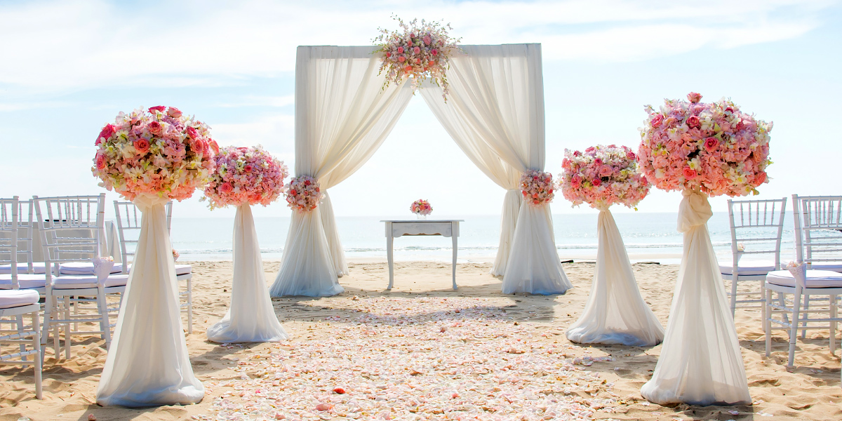 Beautiful wedding arch on beach